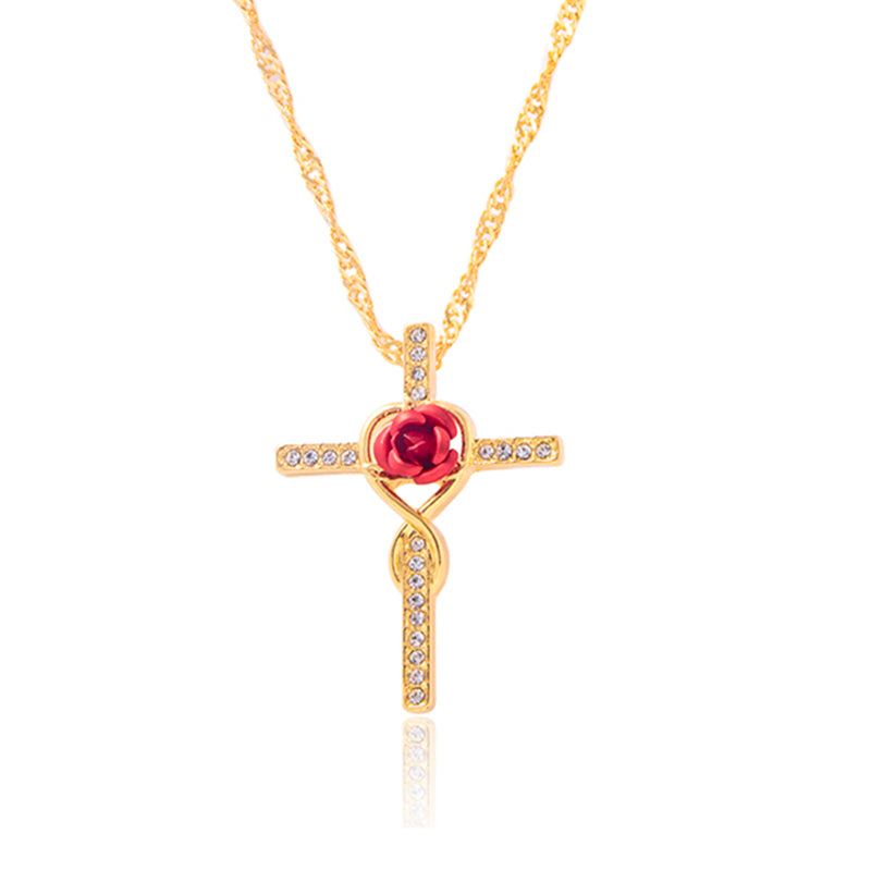 Rose Flower Gold Crystal Infinity Anka Necklace
