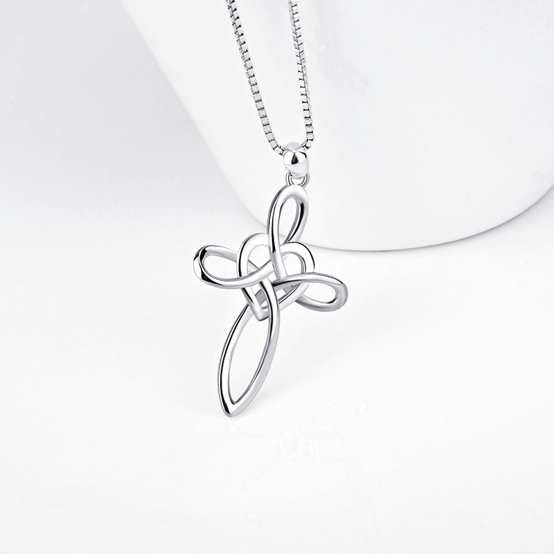 Sterling Love Heart Cross Necklace