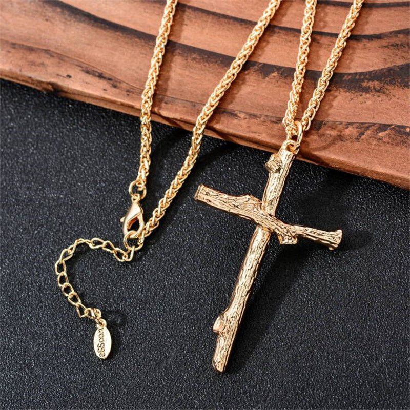 Jesus Necklace Wood Grain Cross Necklace