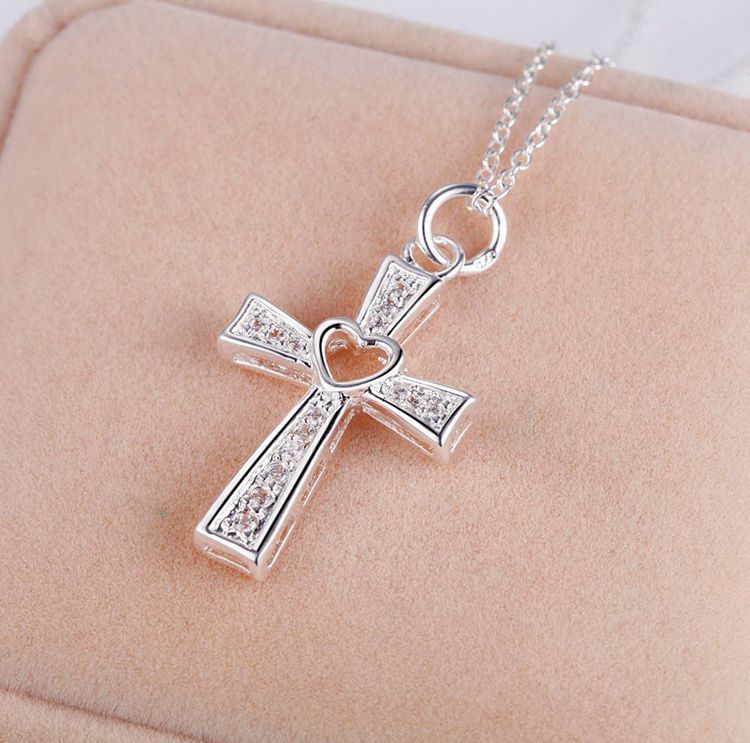 Heart-Centered Sparkling Cross Necklace