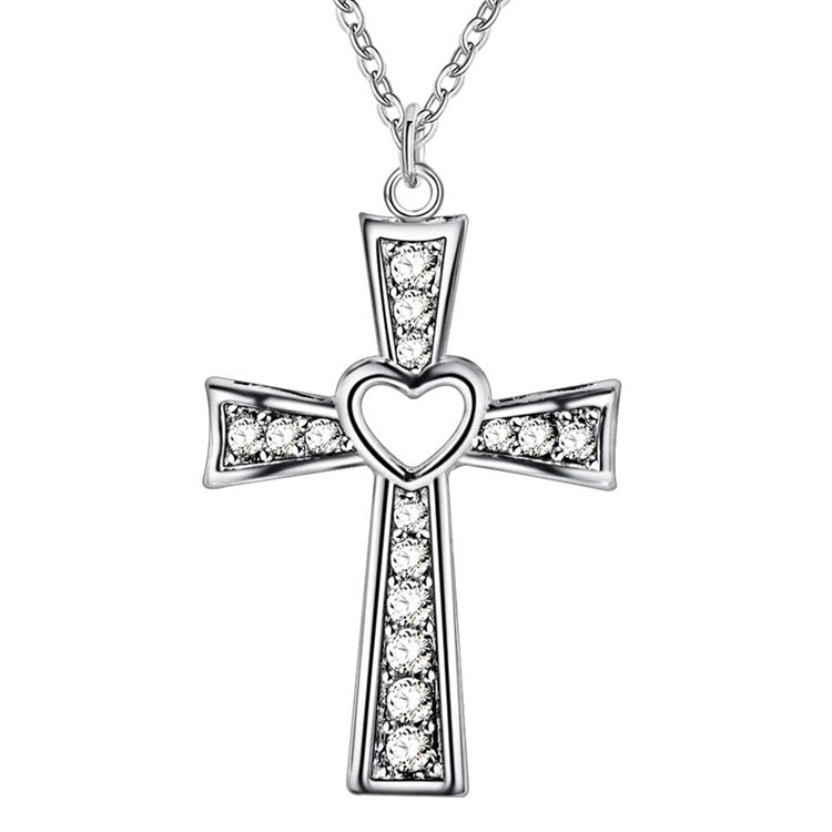 Heart-Centered Sparkling Cross Necklace